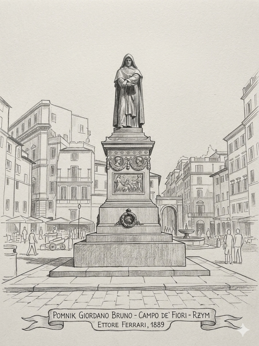 Pomnik Giordana Bruna na Campo de' Fiori w Rzymie, projekt Ettore Ferrari, 1889